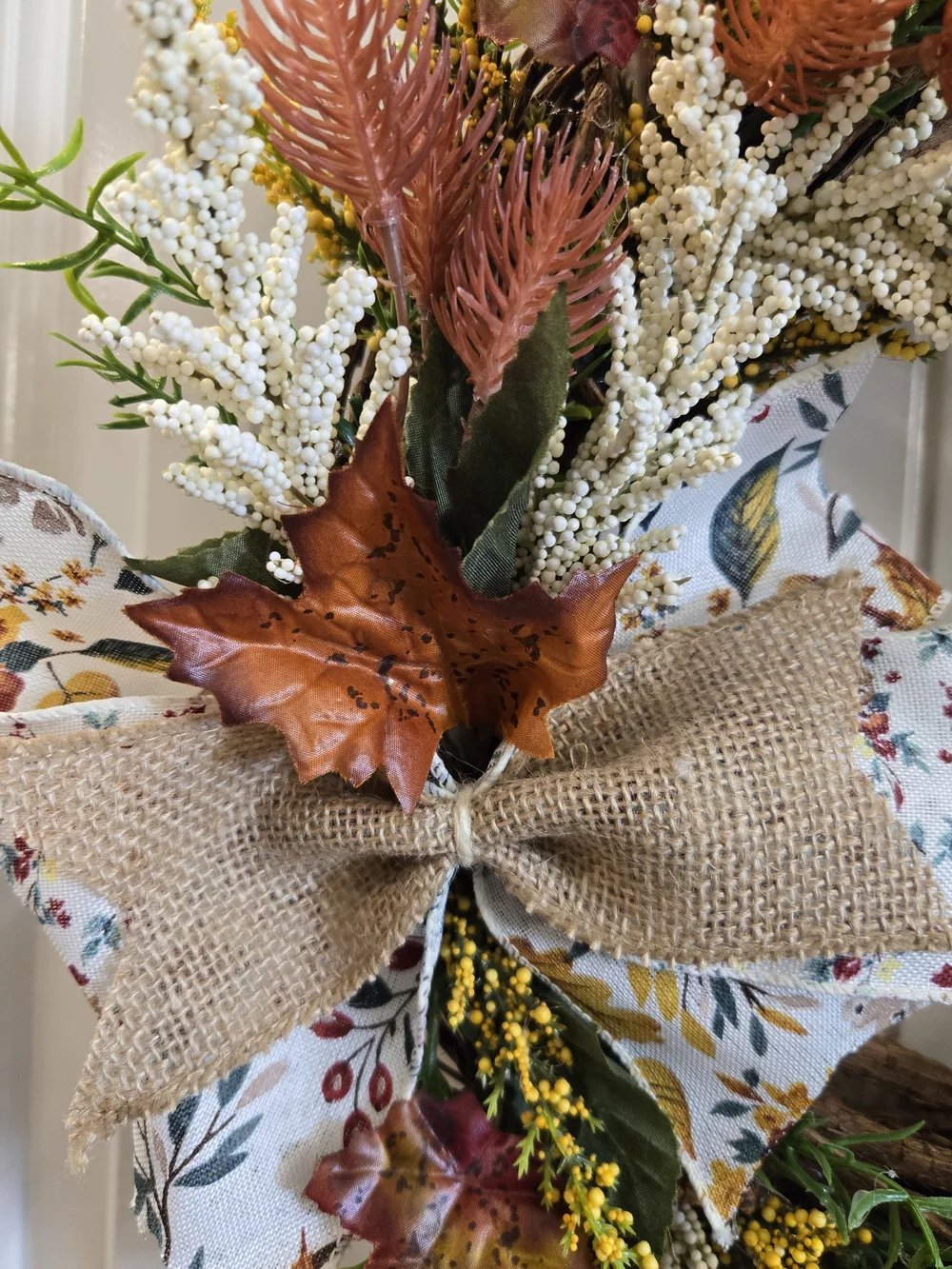 Handcrafted Autumn Grapevine Wreath w/ Burlap Bow - Fall Home Holiday Decor- NEW